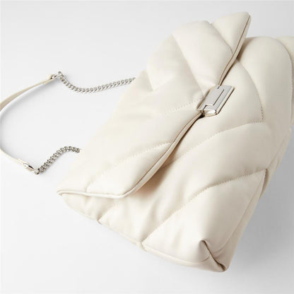 Bolso de mujer Bolso bandolera de un solo hombro acolchado de gran tamaño blanco Bolso de cadena sencillo para mujer con todo tipo de combinaciones