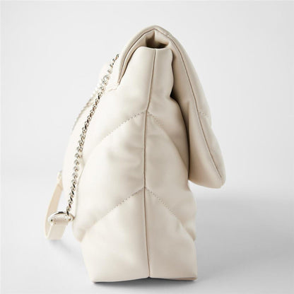 Bolso de mujer Bolso bandolera de un solo hombro acolchado de gran tamaño blanco Bolso de cadena sencillo para mujer con todo tipo de combinaciones