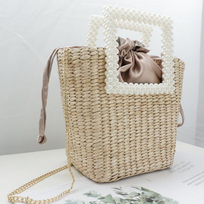 New Pearl Fashion Straw Bag Hand-Woven Shoulder Bag Seaside Vacation Designer Handbag Famous Brand Women Bags