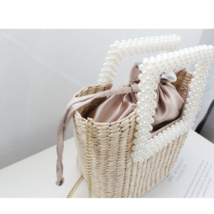 New Pearl Fashion Straw Bag Hand-Woven Shoulder Bag Seaside Vacation Designer Handbag Famous Brand Women Bags