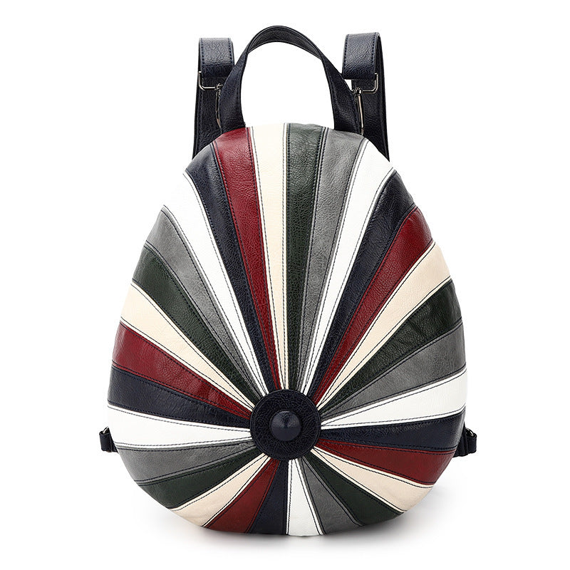 Mochila de rayas de colores con sombrero para mujer, bolso de hombro espacioso de cuero suave