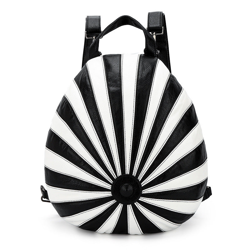 Mochila de rayas de colores con sombrero para mujer, bolso de hombro espacioso de cuero suave