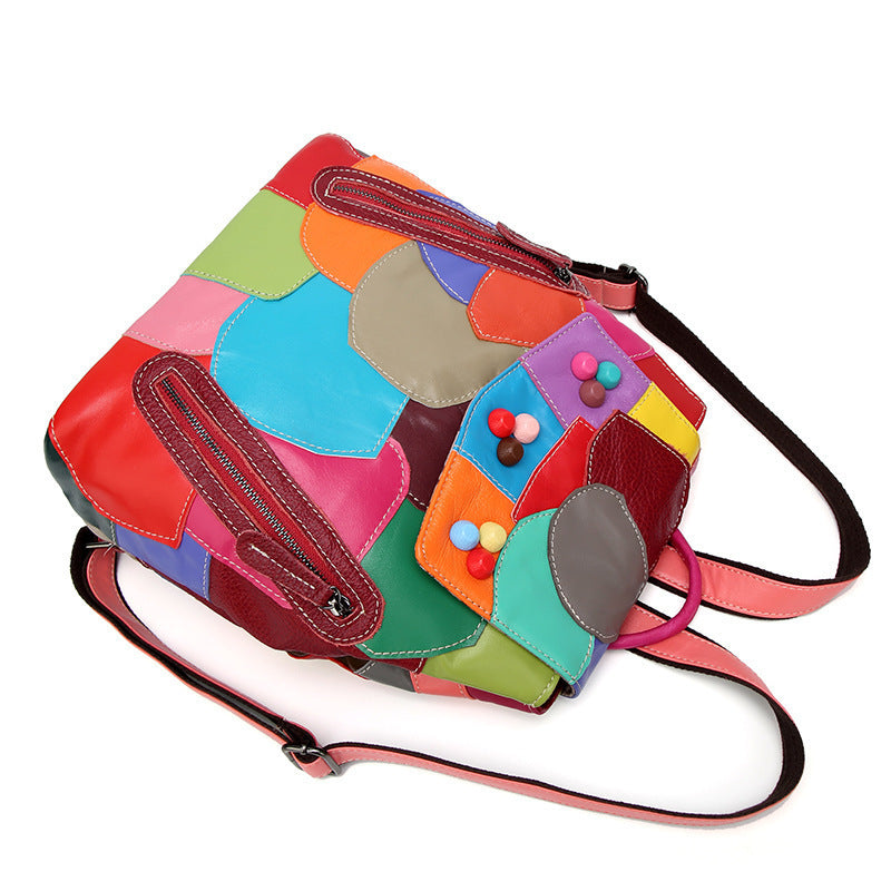 Bolso de mujer de piel de oveja con combinación de colores, mochila de moda