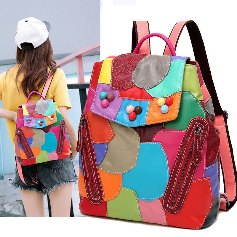 Bolso de mujer de piel de oveja con combinación de colores, mochila de moda