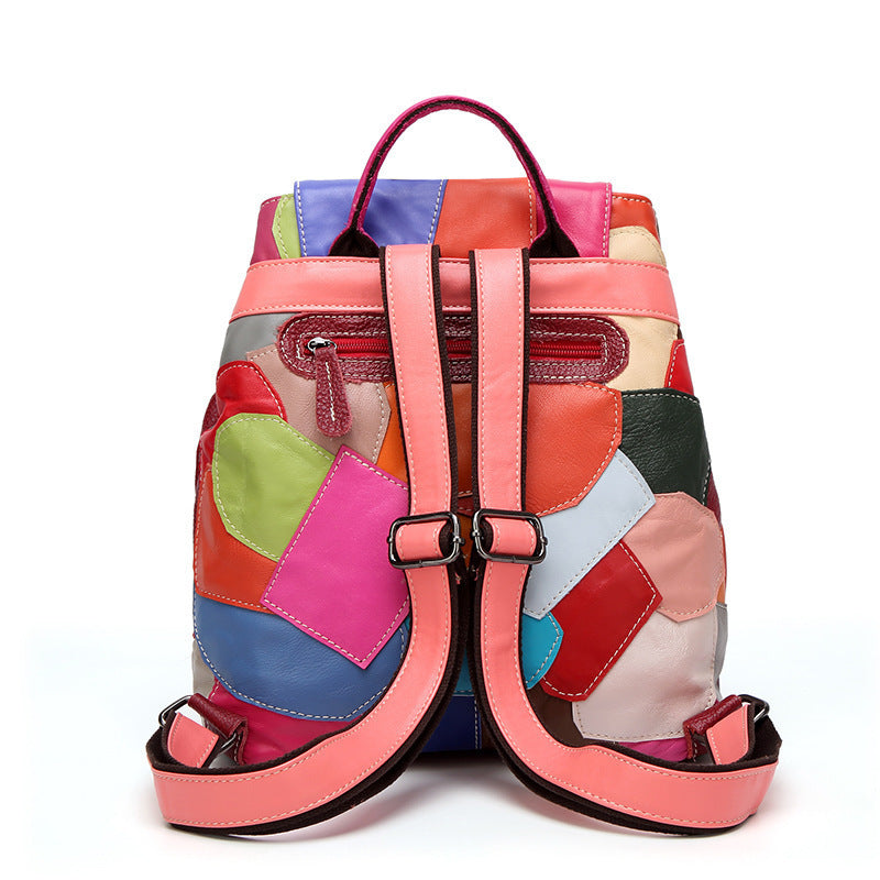 Bolso de mujer de piel de oveja con combinación de colores, mochila de moda