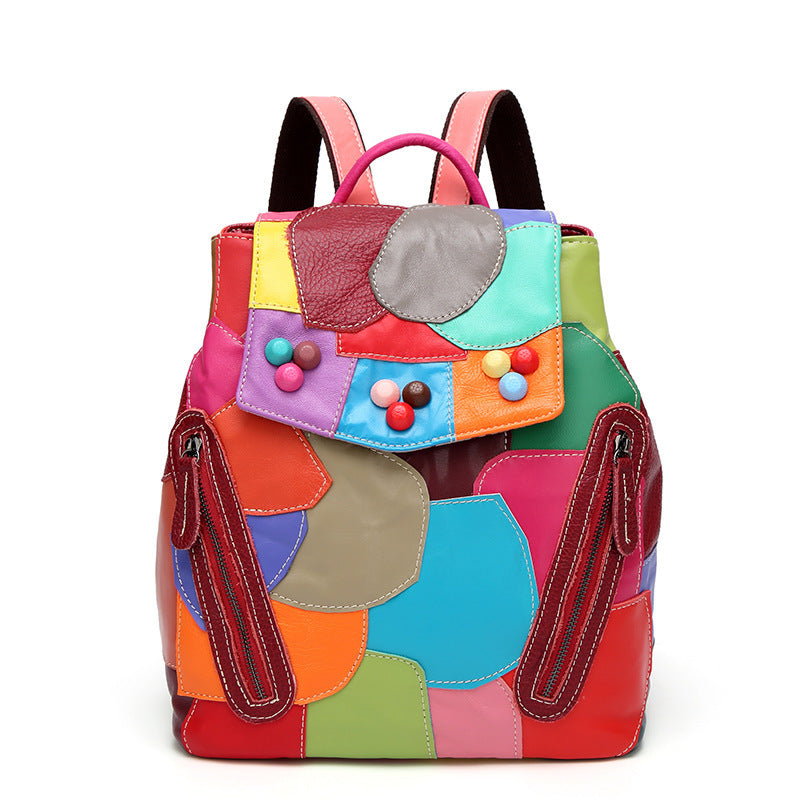 Bolso de mujer de piel de oveja con combinación de colores, mochila de moda