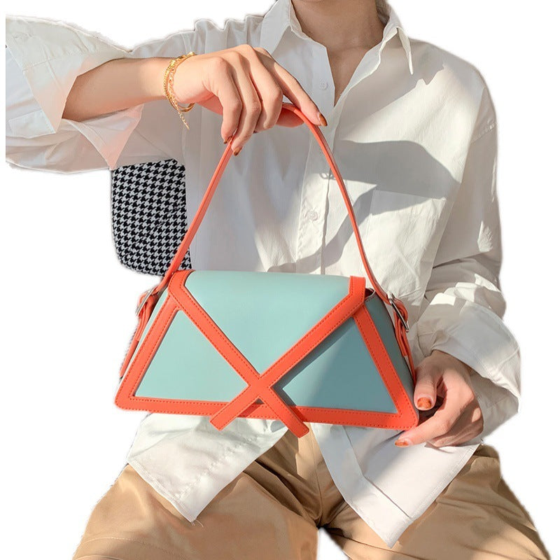 Bolso de mano trapezoidal con paneles para mujer, bolso de hombro de alta calidad, de cuero de lujo