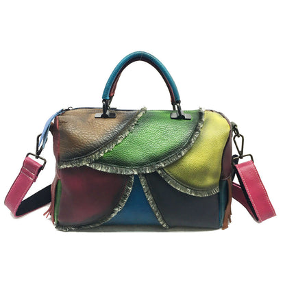 Bolso de mano retro de piel auténtica para mujer, bolso de hombro de retales para ocio de invierno, bolso de mensajero de gran capacidad de primera capa de piel de vaca