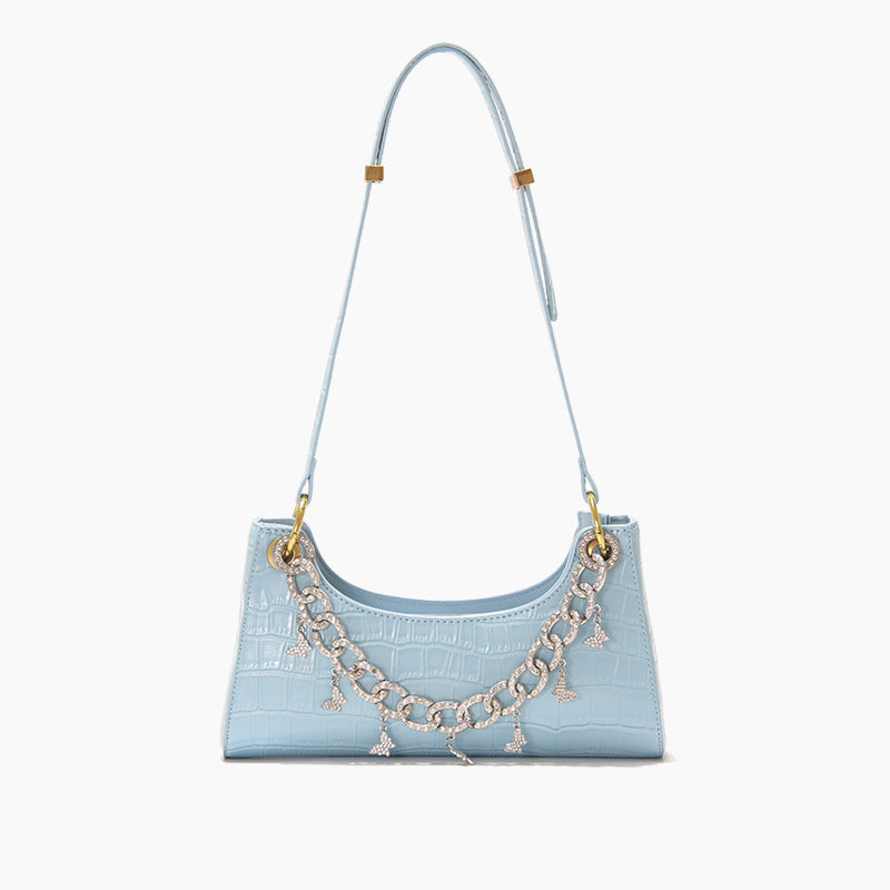 Bolso de hombro con diseño de rana y cocodrilo con diseño de arcoíris y degradado para mujer, nuevo bolso de mano a la moda con cadena de perlas y diamantes de metal, bolso femenino de verano