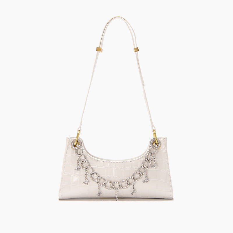 Bolso de hombro con diseño de rana y cocodrilo con diseño de arcoíris y degradado para mujer, nuevo bolso de mano a la moda con cadena de perlas y diamantes de metal, bolso femenino de verano