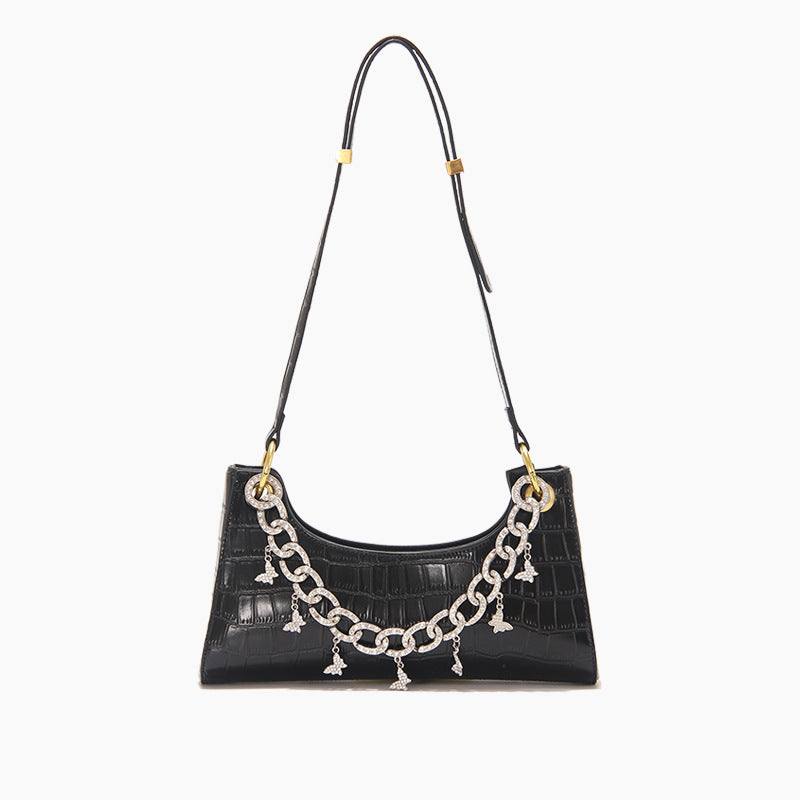 Bolso de hombro con diseño de rana y cocodrilo con diseño de arcoíris y degradado para mujer, nuevo bolso de mano a la moda con cadena de perlas y diamantes de metal, bolso femenino de verano