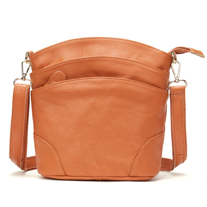 Top Layer Leather Crossbody One-shoulder Bucket Bag