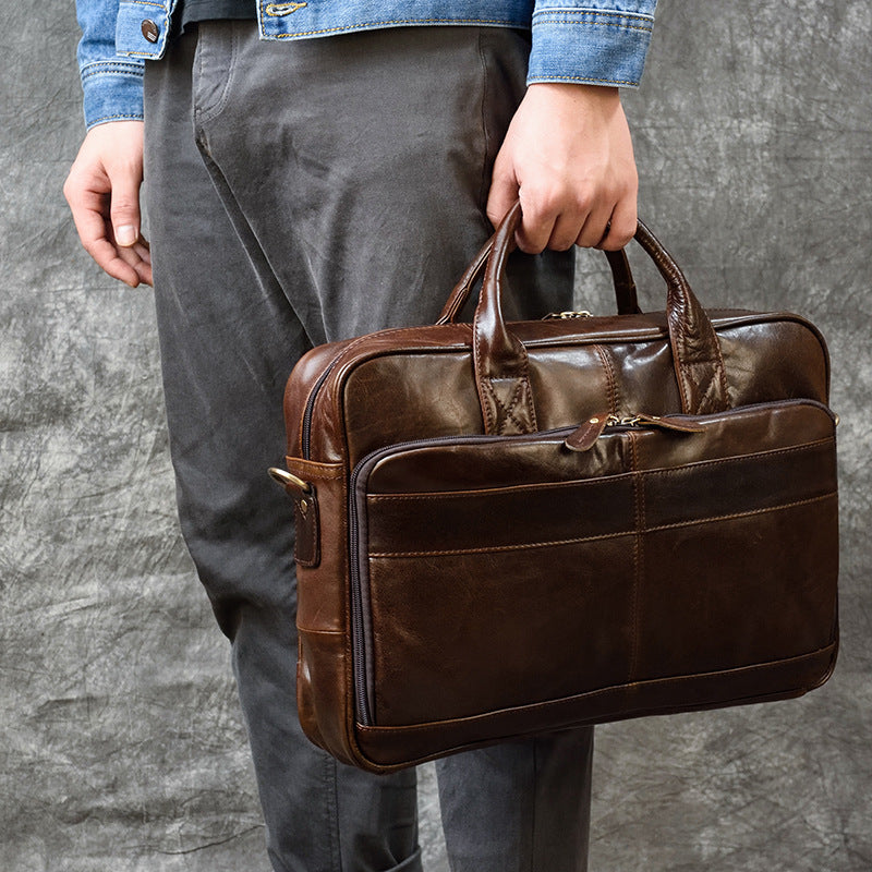 Vintage Men's Briefcase Genuine Leather Business Commuter Bag Crazy Horse Leather