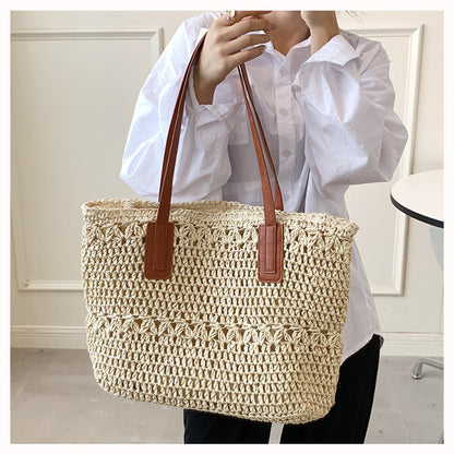 Sac à bandoulière tissé de grande capacité pour femme, tendance et polyvalent