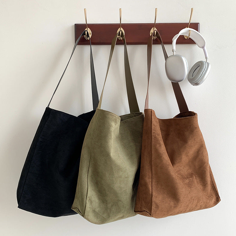 Sac à bandoulière vintage en daim givré de grande capacité pour l'automne et l'hiver