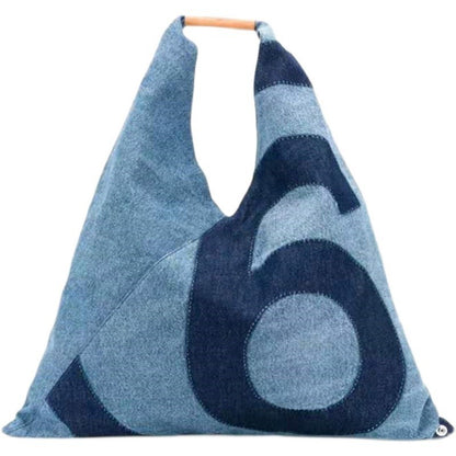 Bolso de mano con estampado de mezclilla azul de gran capacidad para mujer