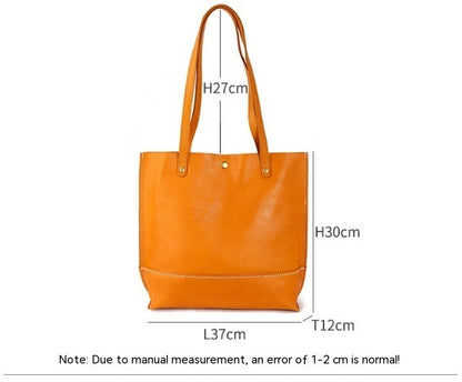 Bolso de mano de piel de vaca de capa superior, bolso de hombro informal coreano de gran capacidad para mujer