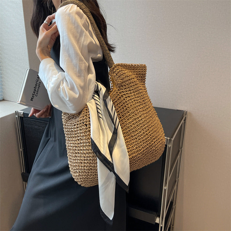 Sac tissé décontracté pour femme, nouvelle grande capacité, bandoulière unique, portable