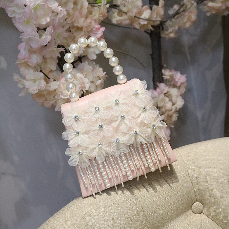 Sac à bandoulière avec pompon et perles pour femme