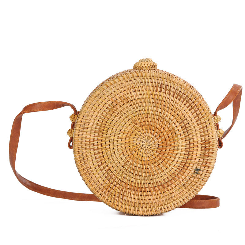 Teng Xuan Rattan bag Mesh beach bag Round crossbody bag with lining Retro flower lining