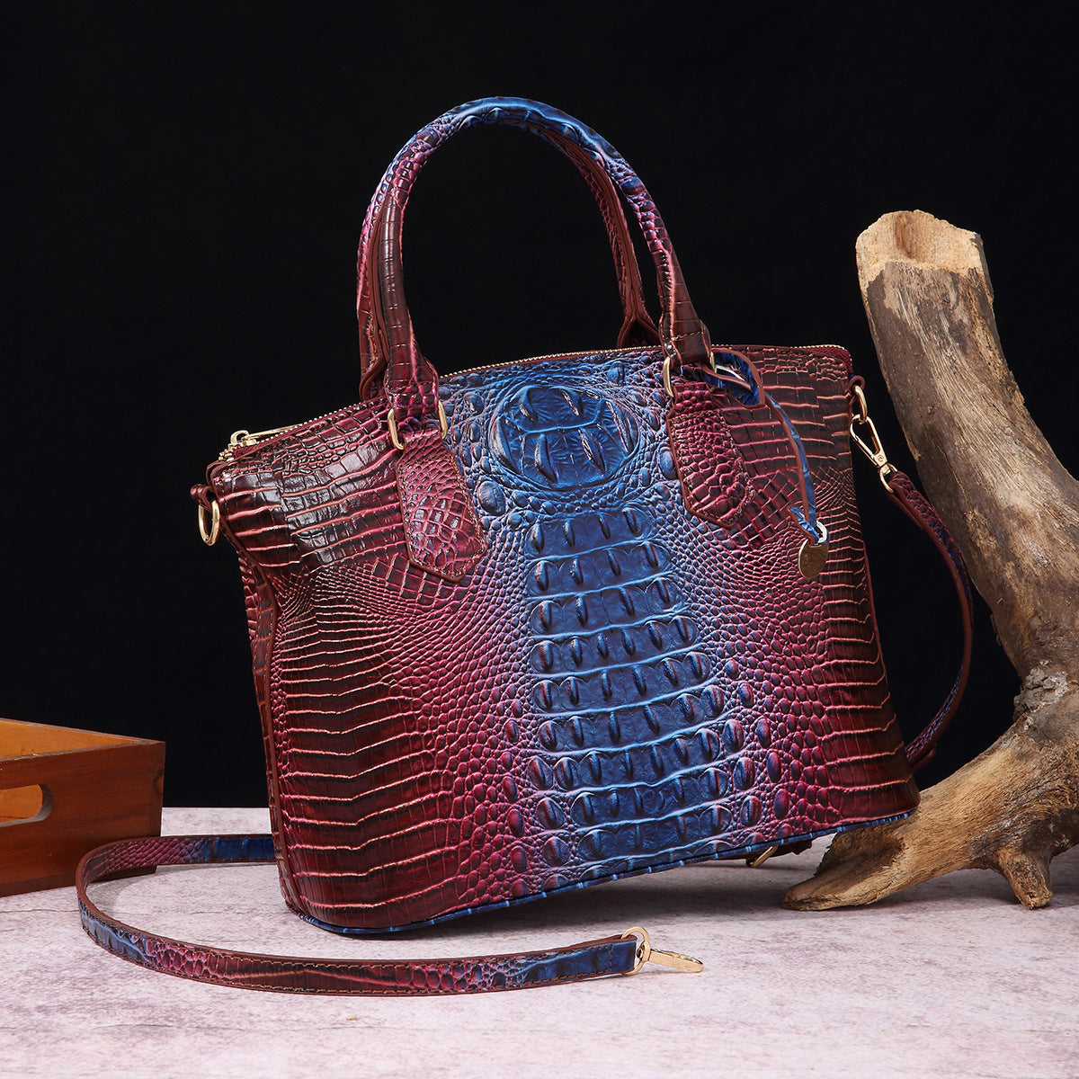 Sac messager portable à motif crocodile rétro pour femme