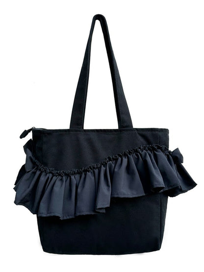 Solid Color Tote Bow Lace Shopping Bag