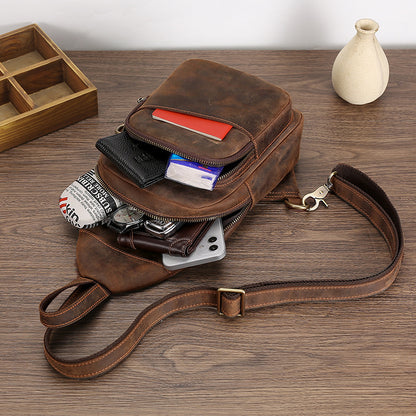 Bolso de pecho Crazy Horseskin para hombre, para actividades al aire libre