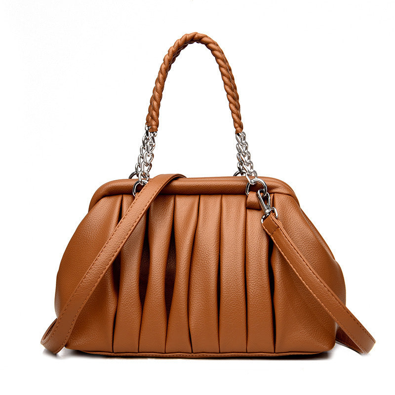 New Fashion All-match Pleated Woven Portable Large Capacity Leather Women's Bag