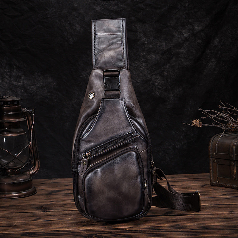 Men's Simple Top Layer Cowhide Chest Bag