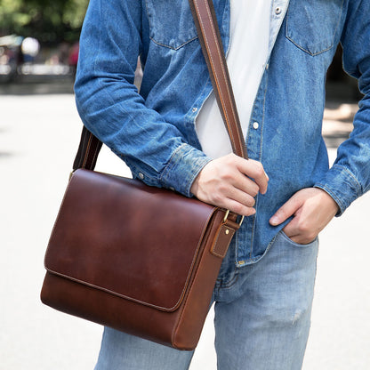 The First Layer Cowhide Shoulder Bag Retro Messenger Bag