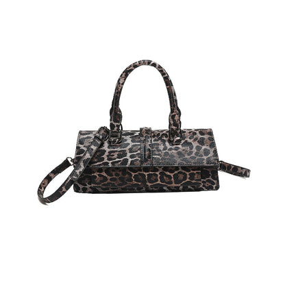 Bolso de mano texturizado con personalidad y estampado de leopardo, bolso de hombro estilo mensajero retro