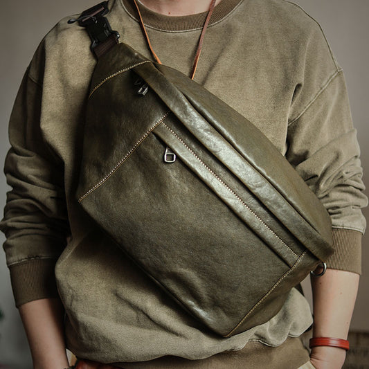 Bolso bandolera vintage de piel de vaca de gran capacidad para hombre