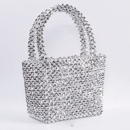 Sac fourre-tout simple en perles argentées pour femme