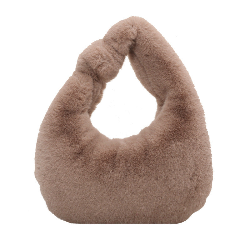 Sac fourre-tout en peluche à porter à la main, sac à bandoulière simple de couleur unie