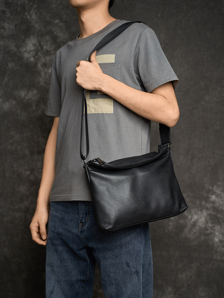 Sac à bandoulière simple en cuir de vache avec couche de tête en cuir de vache pour hommes