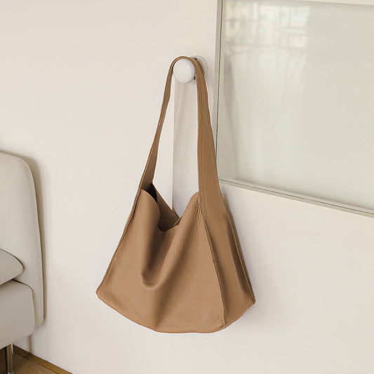 Sac à main en cuir véritable pour femme, sac seau de grande capacité, style rétro en cuir souple