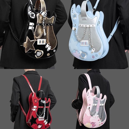 Creative Contrast Color Cute Scarf Two Shoulders Cross-body Guitar Backpack Sweet