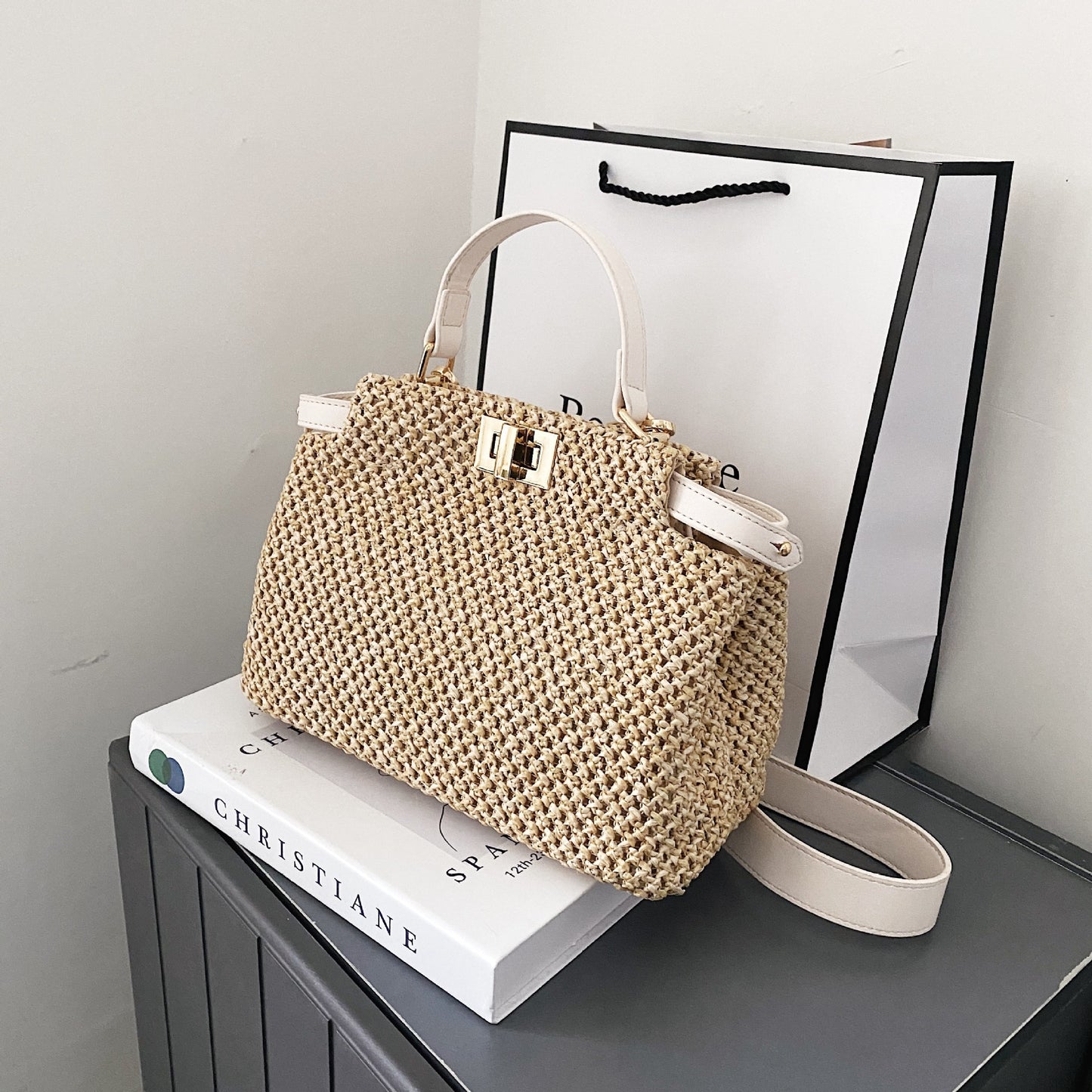 Sac messager à une épaule tendance pour femme, sac en paille portable pour l'été