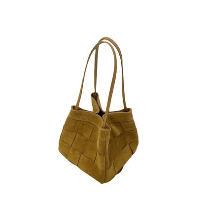 Bolso de hombro portátil de tejido vintage de piel de vaca para mujer, otoño e invierno