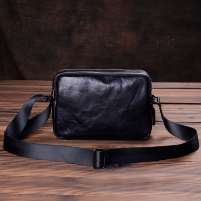 Bolso de hombro de cuero genuino para hombre, estilo retro, hecho a mano