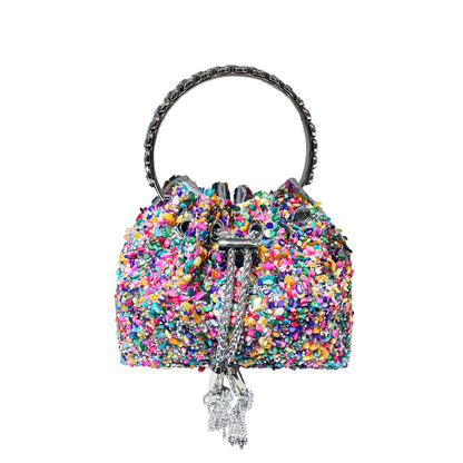 Chain Tassel Sequins Handbag Shiny One Shoulder Bucket Bag