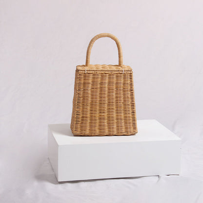 Female retro portable rattan bag