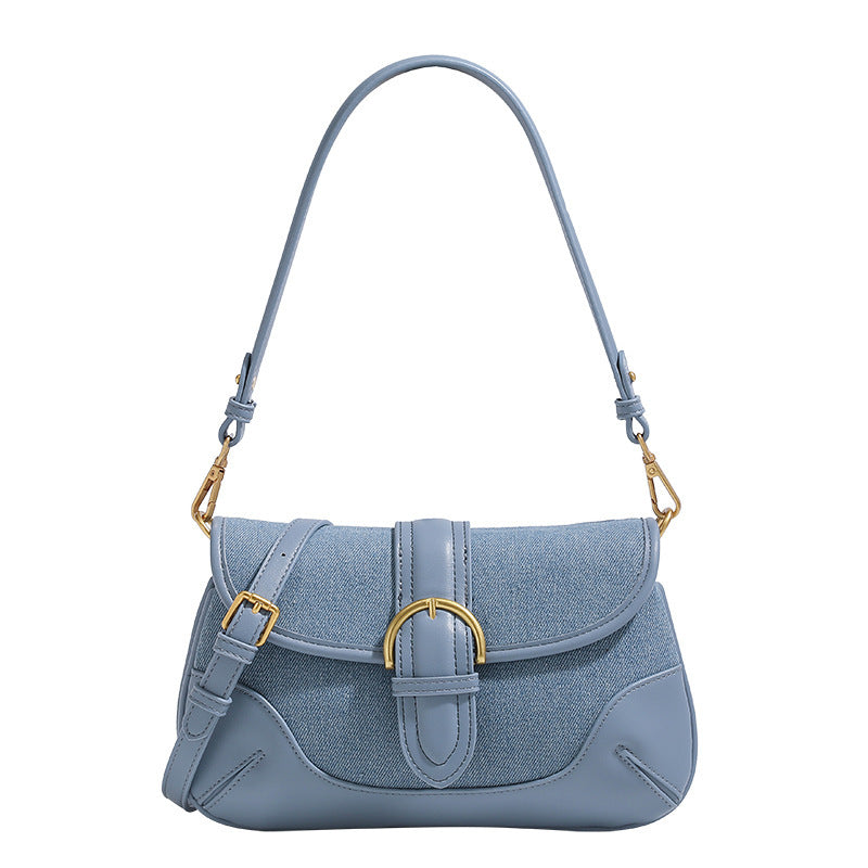 Retro Denim Blue Underarm Bag Women