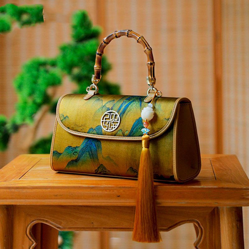 Sac à main en soie pour femme Cheongsam style chinois en bambou, petit sac à bandoulière