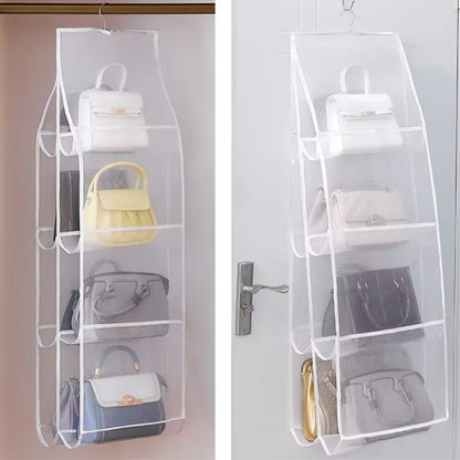 Hanging Handbag Storage Bag With 8 Pocket Wardrobe Closet Transparent Organizer Dust-proof Cover For Household Sundry Shoe Bag