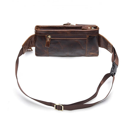 Bolso bandolera de cuero estilo retro para hombre con capa de cintura de cuero