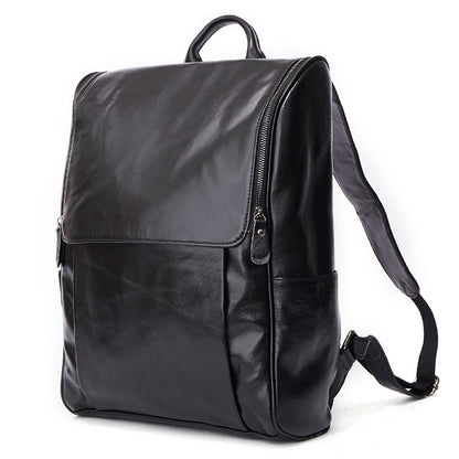 First layer leather black computer backpack