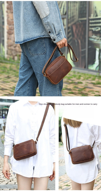 Bolso de hombro de piel de vaca de alta gama para hombre, estilo mensajero, estilo retro, de piel auténtica