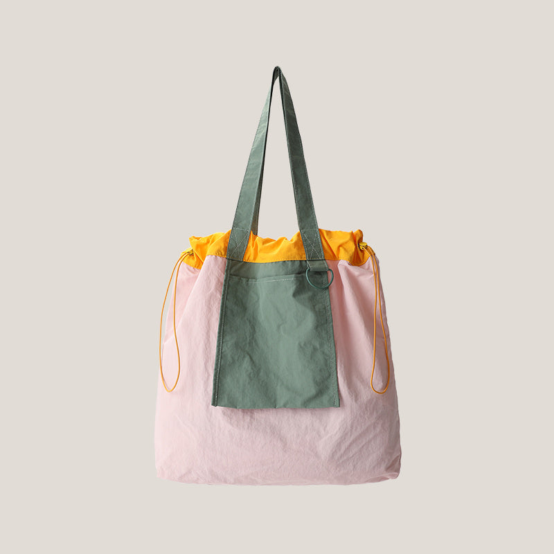 Sac fourre-tout en toile de nylon de grande capacité pour femme de couleur contrastée