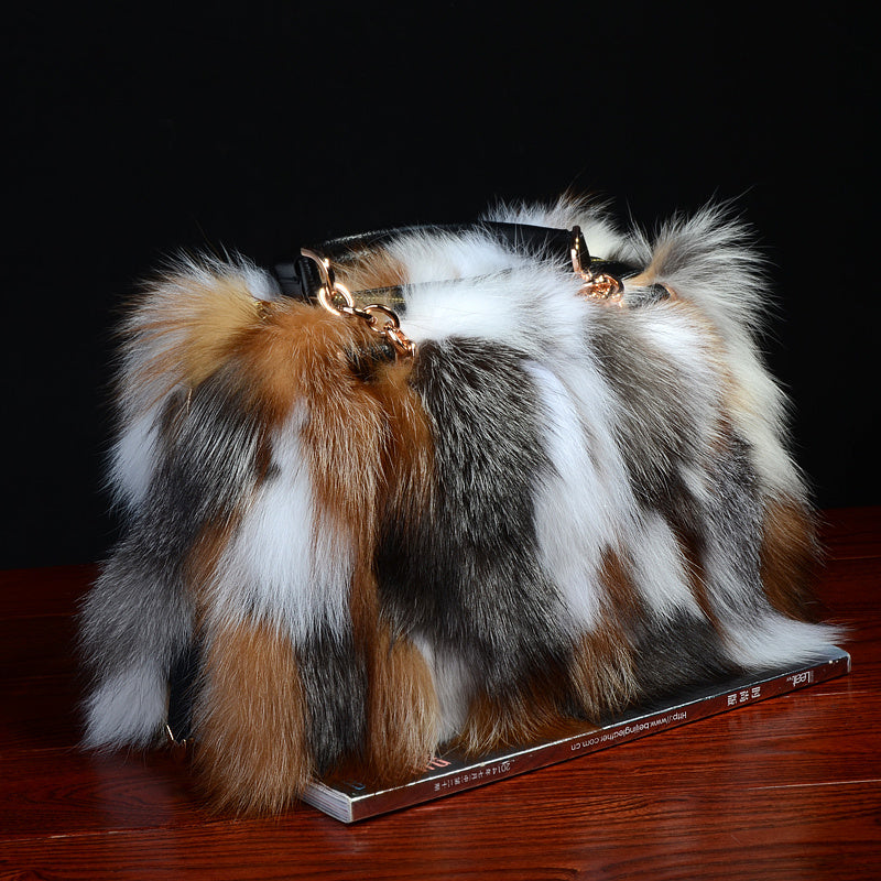 Fashion Handbag Fox Fur With Cowhide